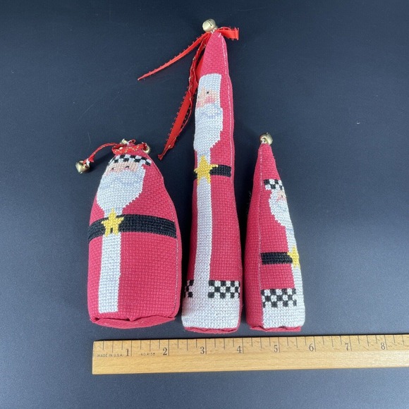 VINTAGE Cross Stitched Stuffed Plush Santa Claus Dolls Set 3 Christmas Decor - Picture 15 of 16